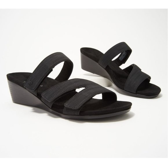 Vionic Shoes Nib Vionic Park Deanna Adjustable Multi Strap Wedge Slide Sandals Womens Black